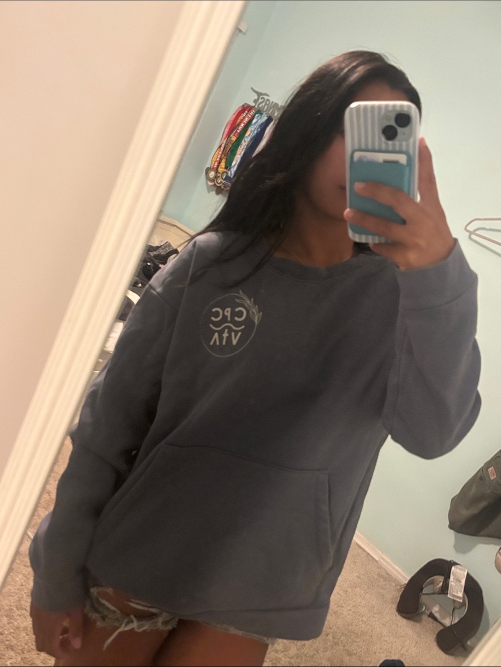 Cozy Slate Blue Women's Pullover Sweatshirt